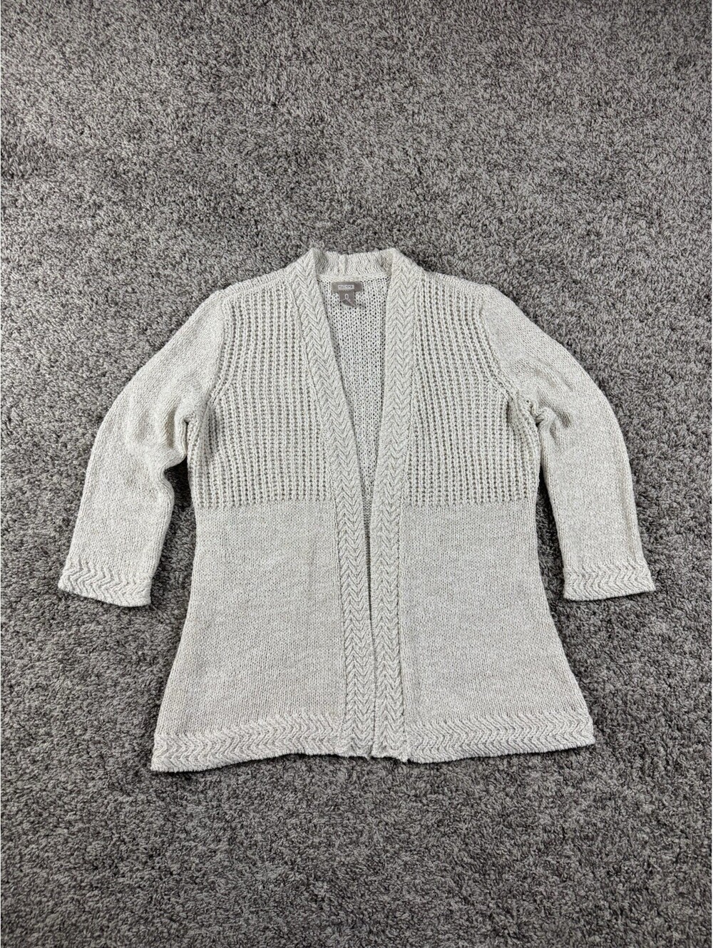 Chico’s sz 0 medium knitted crochet cardigan Beige
